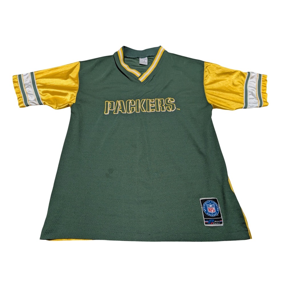 Pro Tuff Jersey Boys XL Green Packers NFL V-Neck Colorblock Short‎ Sleeve Sport
